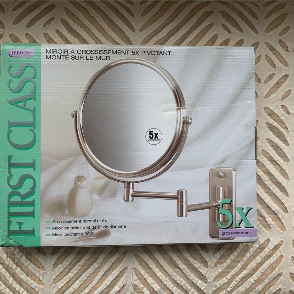 New Jerdon JP7808N 8" diameter two- Sided Swivel Wall Mount Mirror 5X Magnify